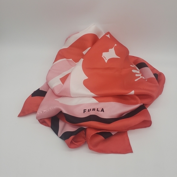 1451- FURLA 100% SILK SCARFT Pink Red Black WHITE Made In Italy NWT - Picture 2 of 5
